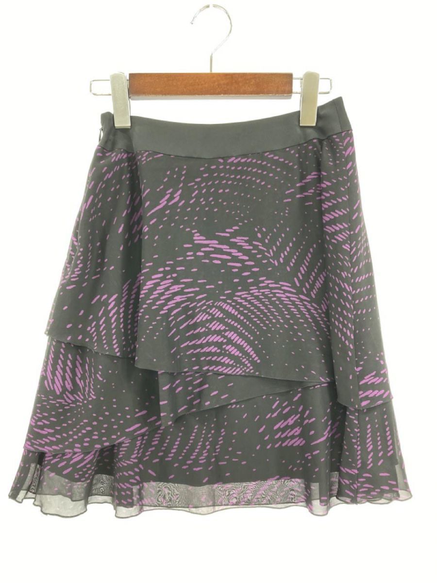 INDIVI Indivi total pattern tia-do skirt size36/ black × purple *# * dic5 lady's 