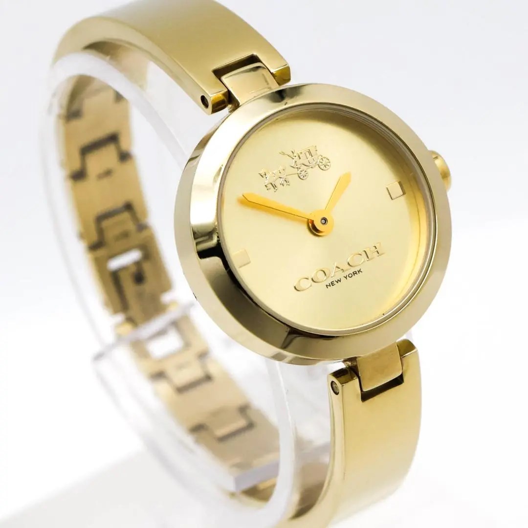 《美品》COACH 腕時計 ゴールド バングルウォッチ ロゴ レディース b