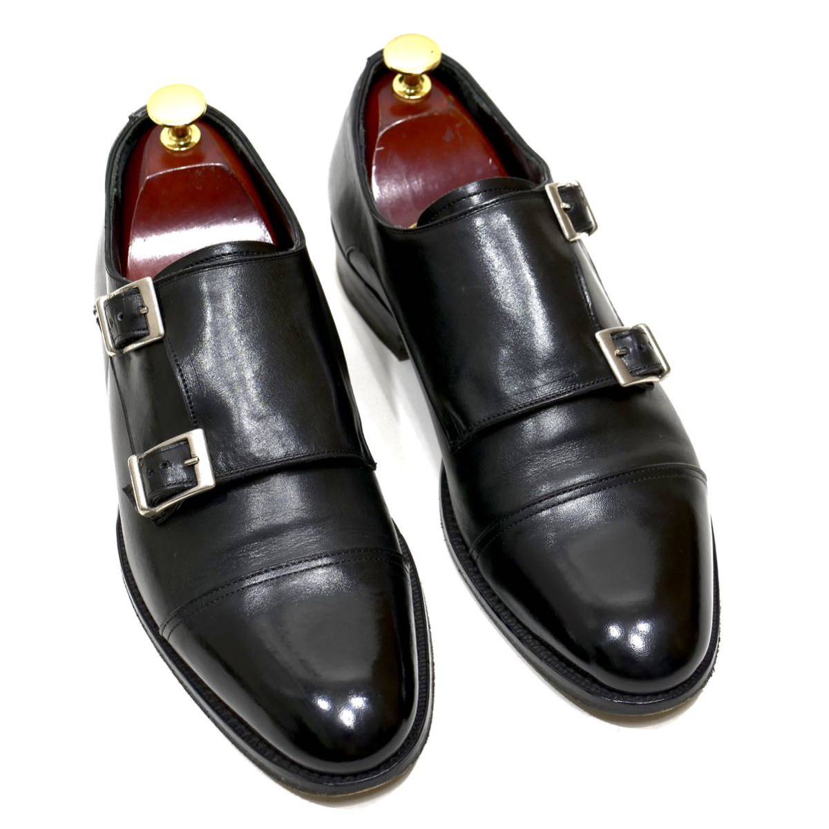 美品 EDIFICE エディフィス ダブルモンクストラップ ブラック EU40.5 ビジネスシューズ 革靴 メンズ
