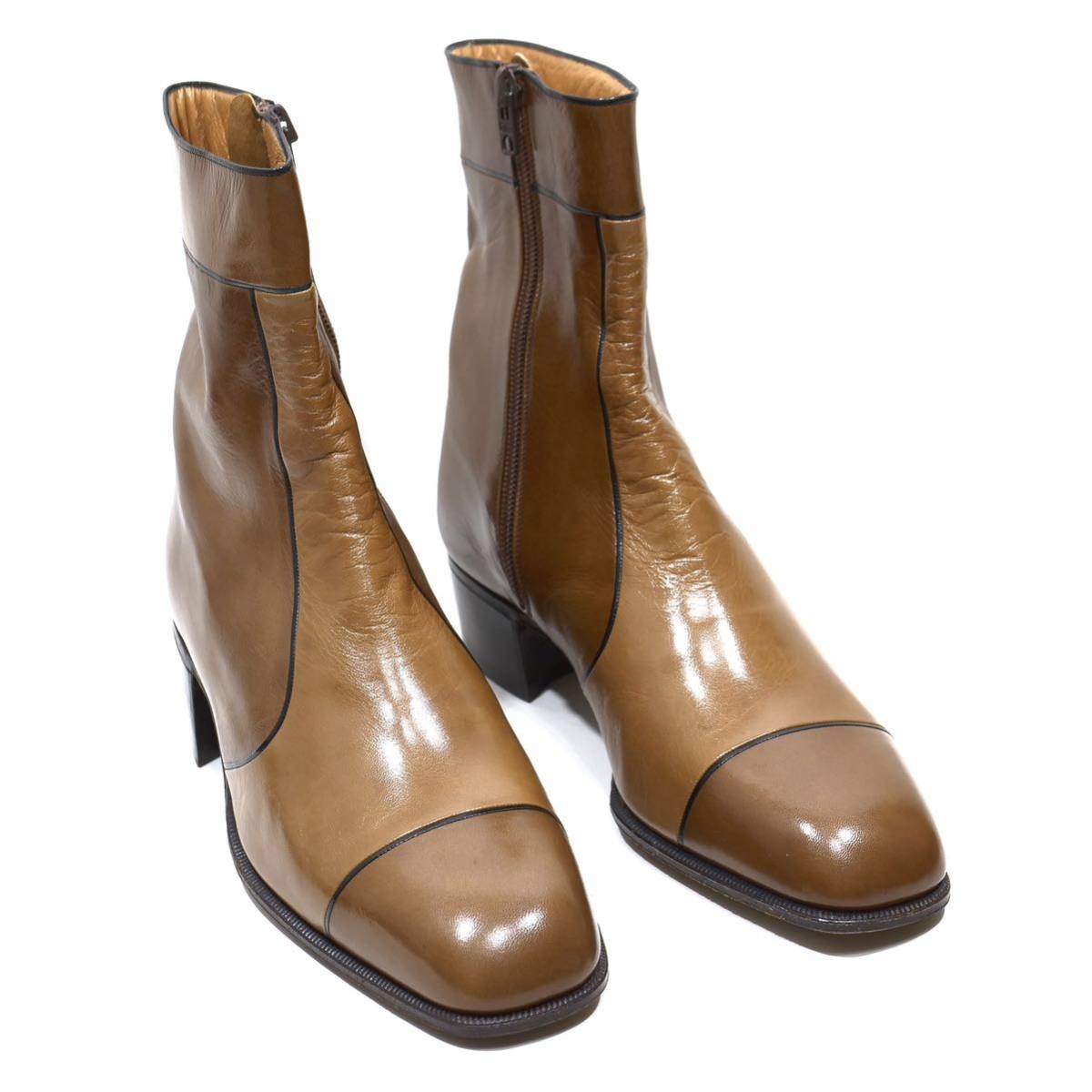 《新品未使用◎/イタリア製》a.testoni アテストーニ ブラウン サイドジップブーツ UK6F 24.5cm相当 メンズ 革靴
