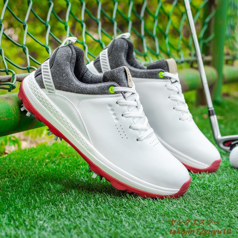 ゴルフシューズ メンズ ソフトスパイク 強いグリップ 4E 運動靴 新品 スポーツシューズ 軽量 フィット感 弾力性 防水 防滑 耐磨 白 27.5cm_画像6