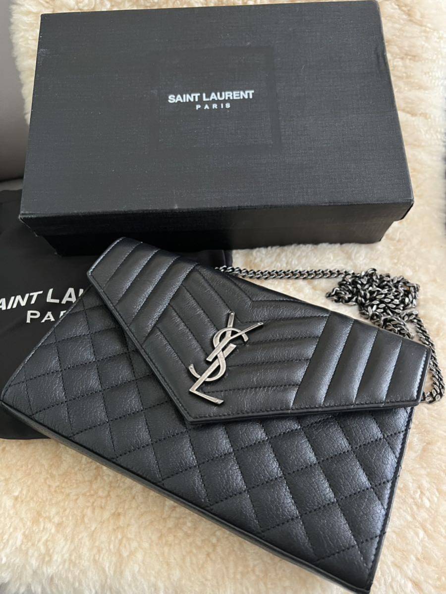 SAINT LAURENT モノグラム サンロー ラン チェーンウォレット 黒ウォレット チェーンウォレット 長財布_画像1