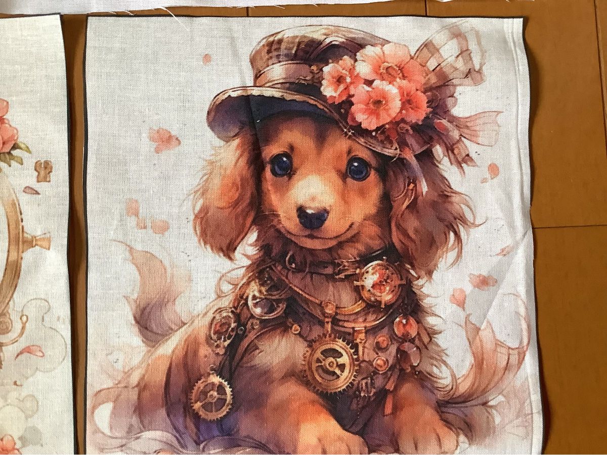 現品のみ 犬パネル ダックス ミニチュアダックス タータンチェク 犬好き パネル生地 ハンドメイド材料