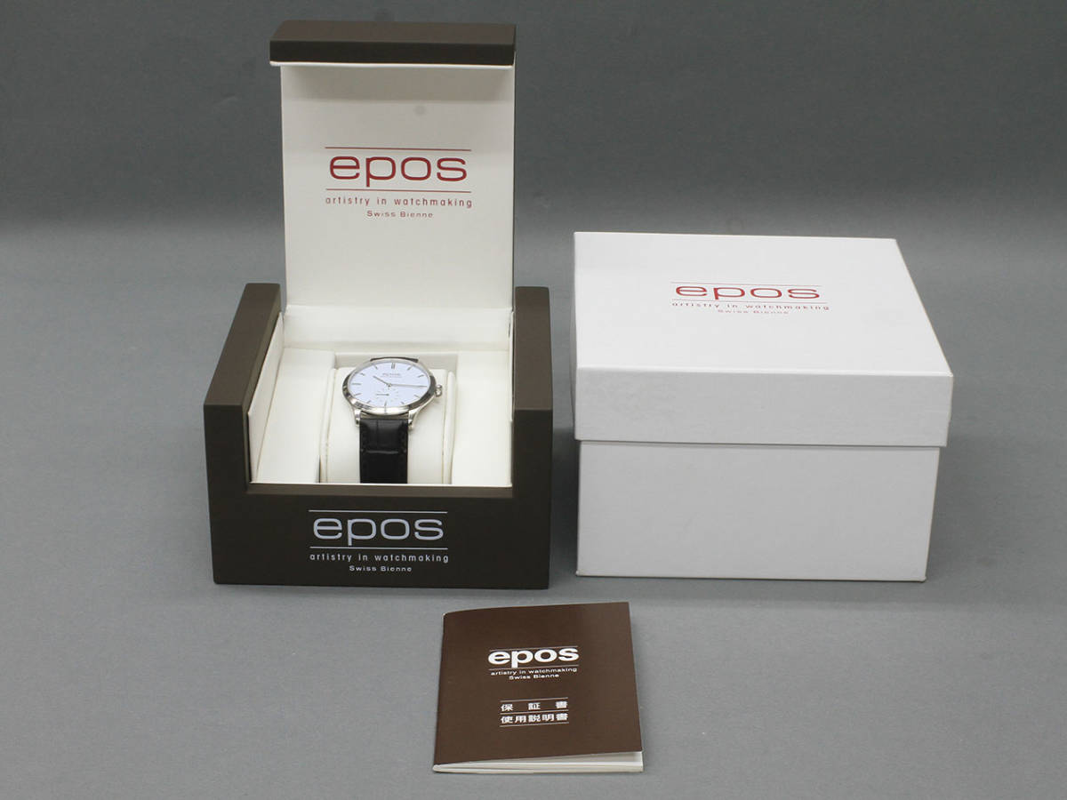 55】 EPOS エポス 3408 WH 手巻き 裏スケルトン 薄型 スモールセコンド