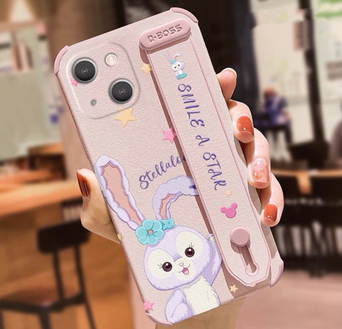 新品　iPhone 13 ケース　 ステラ・ルー　　うさぎ　ピンク　レザー 落下防止ストラップ付き フィルム付き_画像1