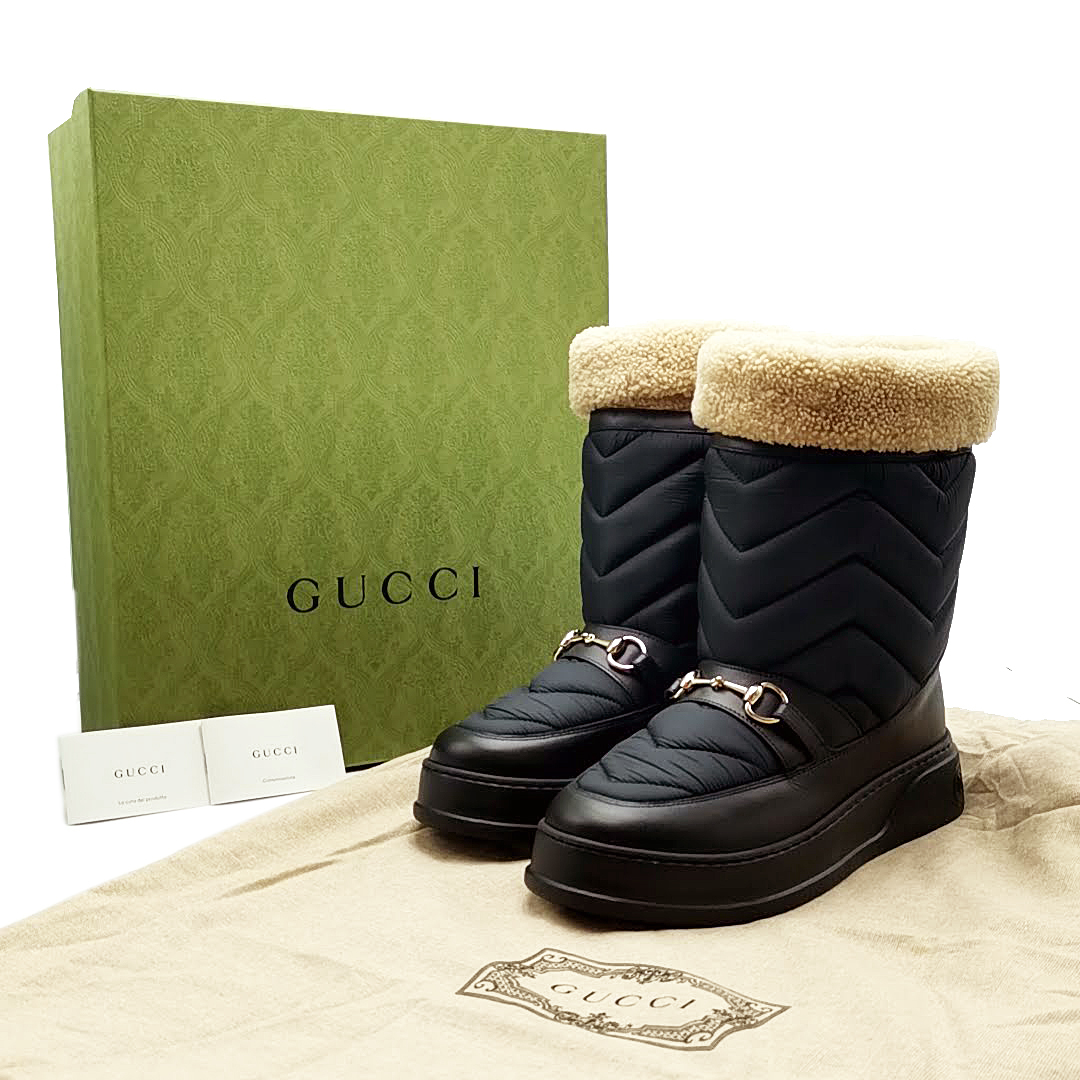 送料無料 超美品 グッチ GUCCI ミドルブーツ 673124 シェブロンブーツ ホースビット 伊製 9 28cm相当 メンズ_画像1