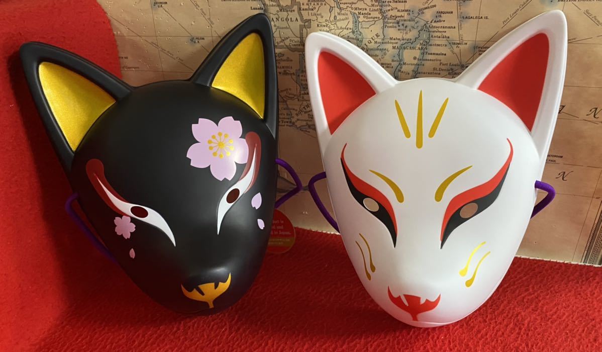 日本の伝統美「お面」祭り　縁日に“きつね面「天狐」白と夜桜の２種類/各１枚_画像2