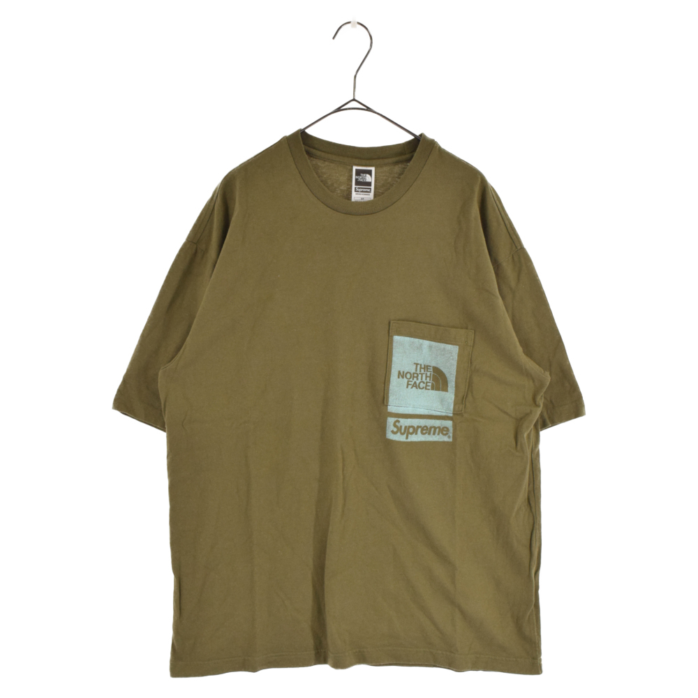 SUPREME シュプリーム 23SS×THE NORTH ザ ノースフェイス FACE Printed Pocket Tee ロゴプリント ポケット 半袖Tシャツカットソー カーキ