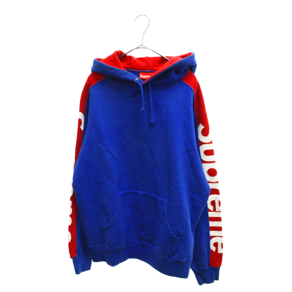 SUPREME シュプリーム 18SS Sideline Hooded Sweatshirt サイドライン ロゴ プルオーバーパーカー レッド/ブルー