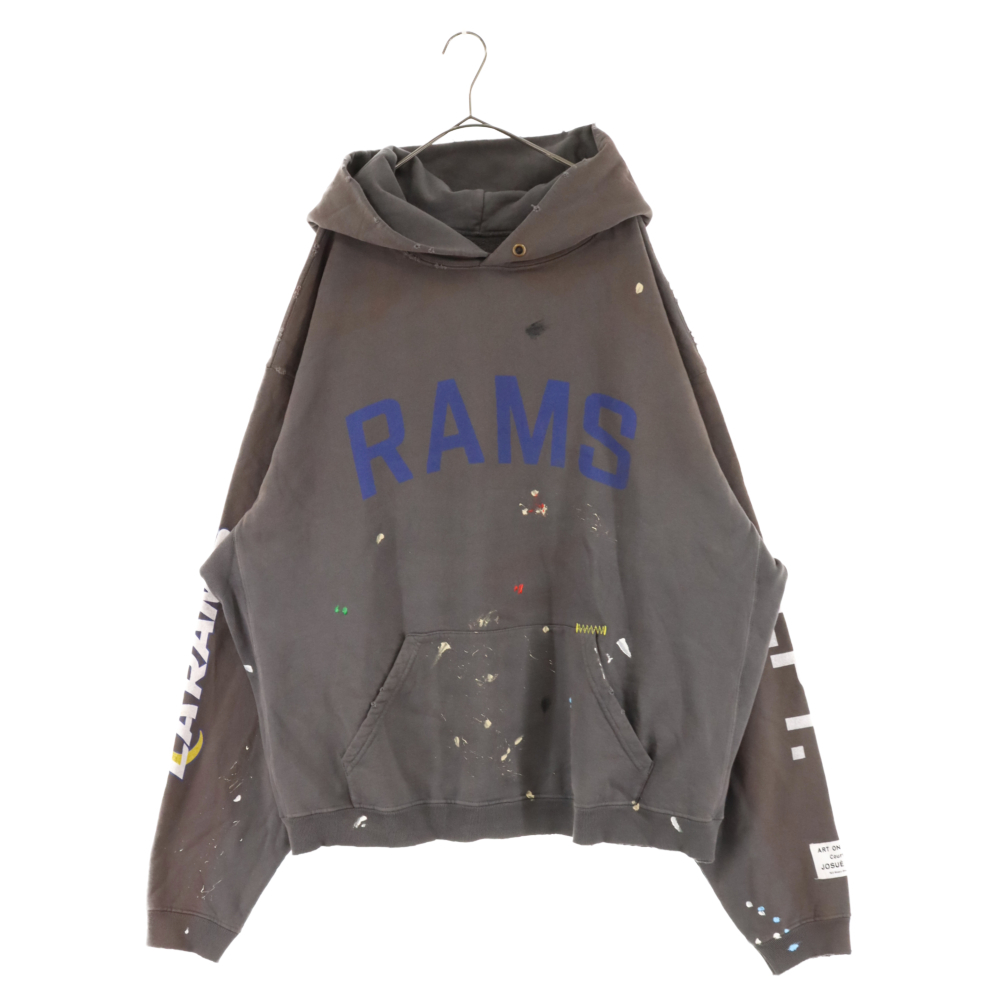 GALLERY DEPT. ギャラリーデプト×LA RAMS Hoodie ラムズ ヴィンテージ加工 ロゴプリントスウェットプルオーバーパーカー グレー_画像1