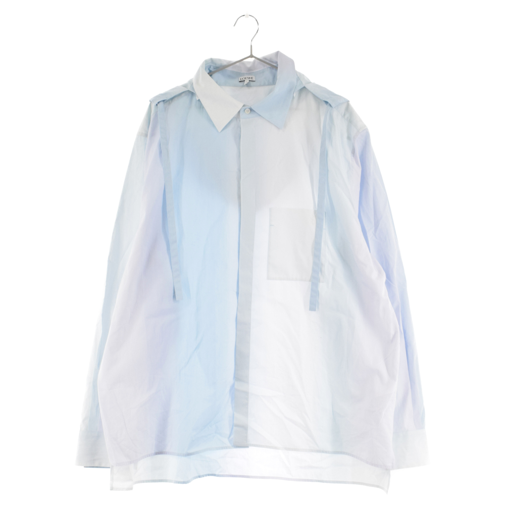 LOEWE ロエベ Striped Cotton Hooded Shirt H526Y05WBM ストライプ フーデッドシャツ オーバーサイズ長袖シャツ ブルー_画像1