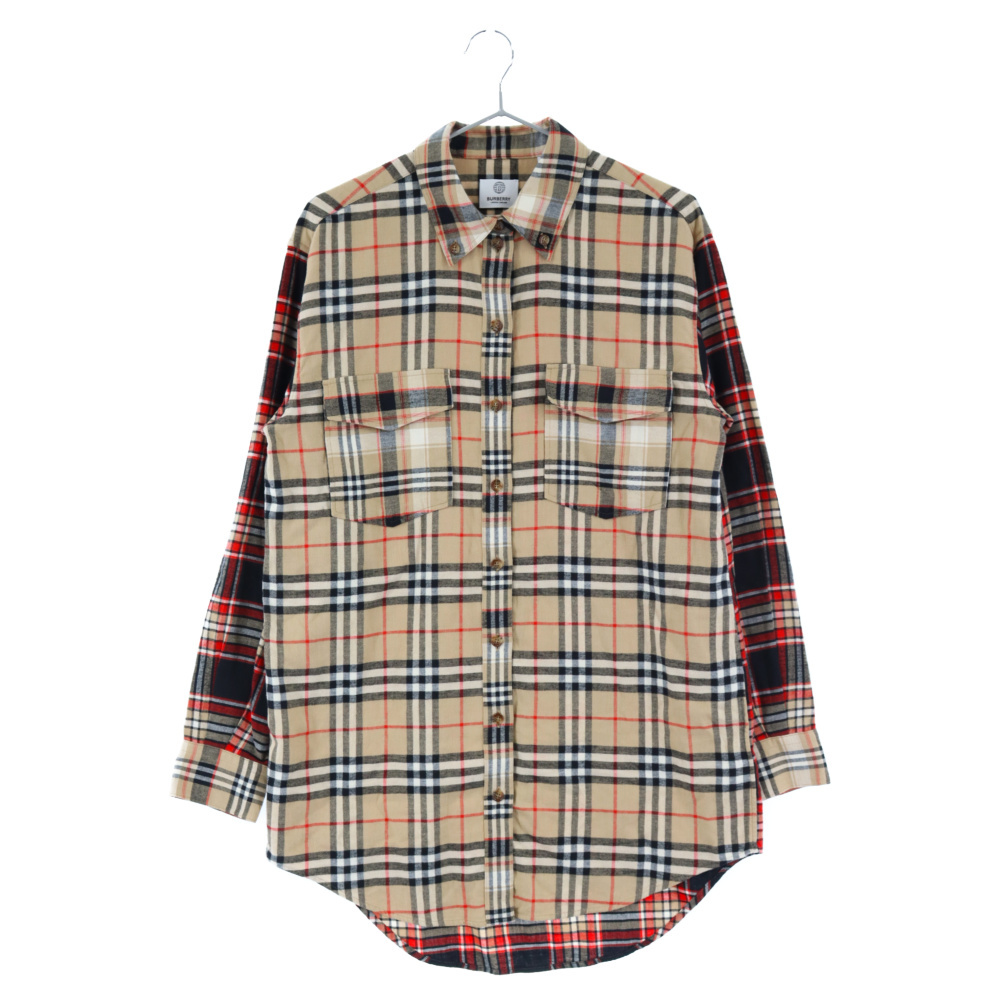 BURBERRY バーバリー ノバチェック総柄アーム切替ボタンフライ長袖シャツ 8033146 ブラウン_画像1