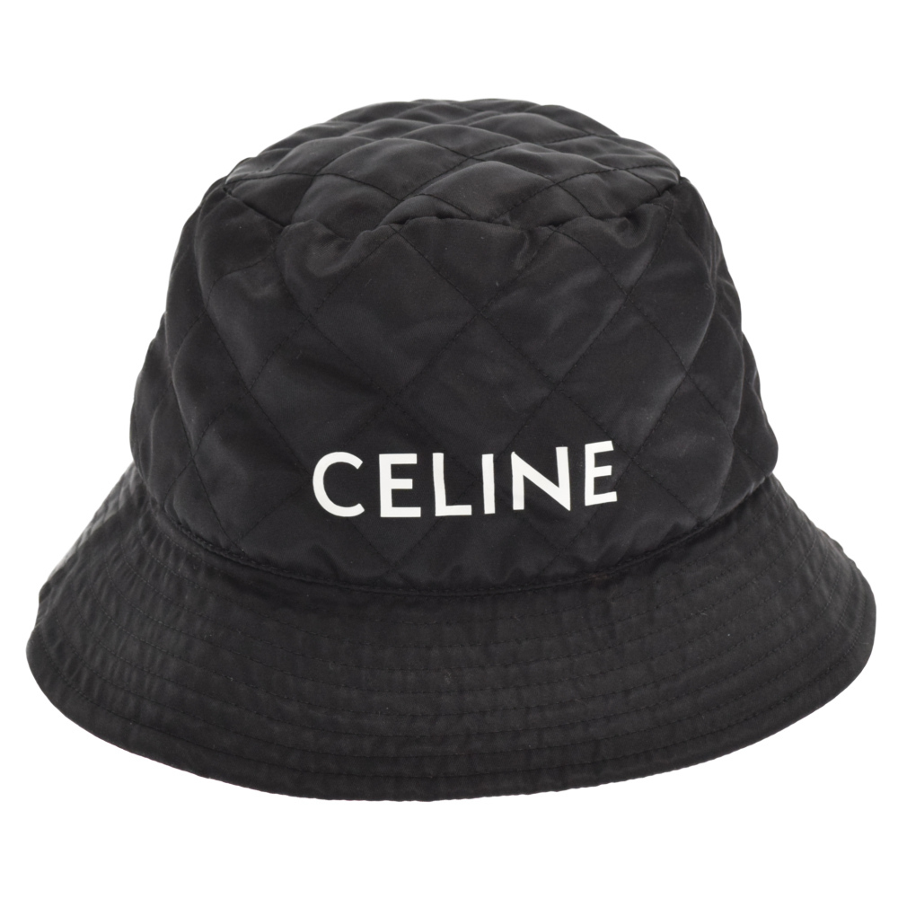 セリーヌ 21AW ナイロンツイルバケットハット 帽子 ロゴプリント キルティング ブラック/オレンジ 2AUB0930C