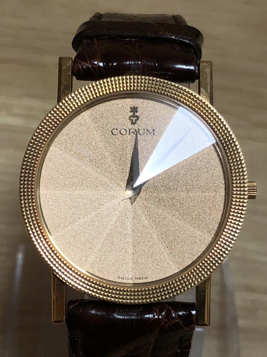 [yu] rare gold clock CORUM Corum o Lynn pohs 18K gross weight 33.2g 750 wristwatch pure gold 12 surface cut glass dore Swatch rare 