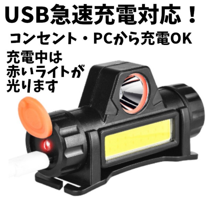 2個セット LEDヘッドライト USB充電式 90°回転 キャンプ夜釣り登山 黒_画像2