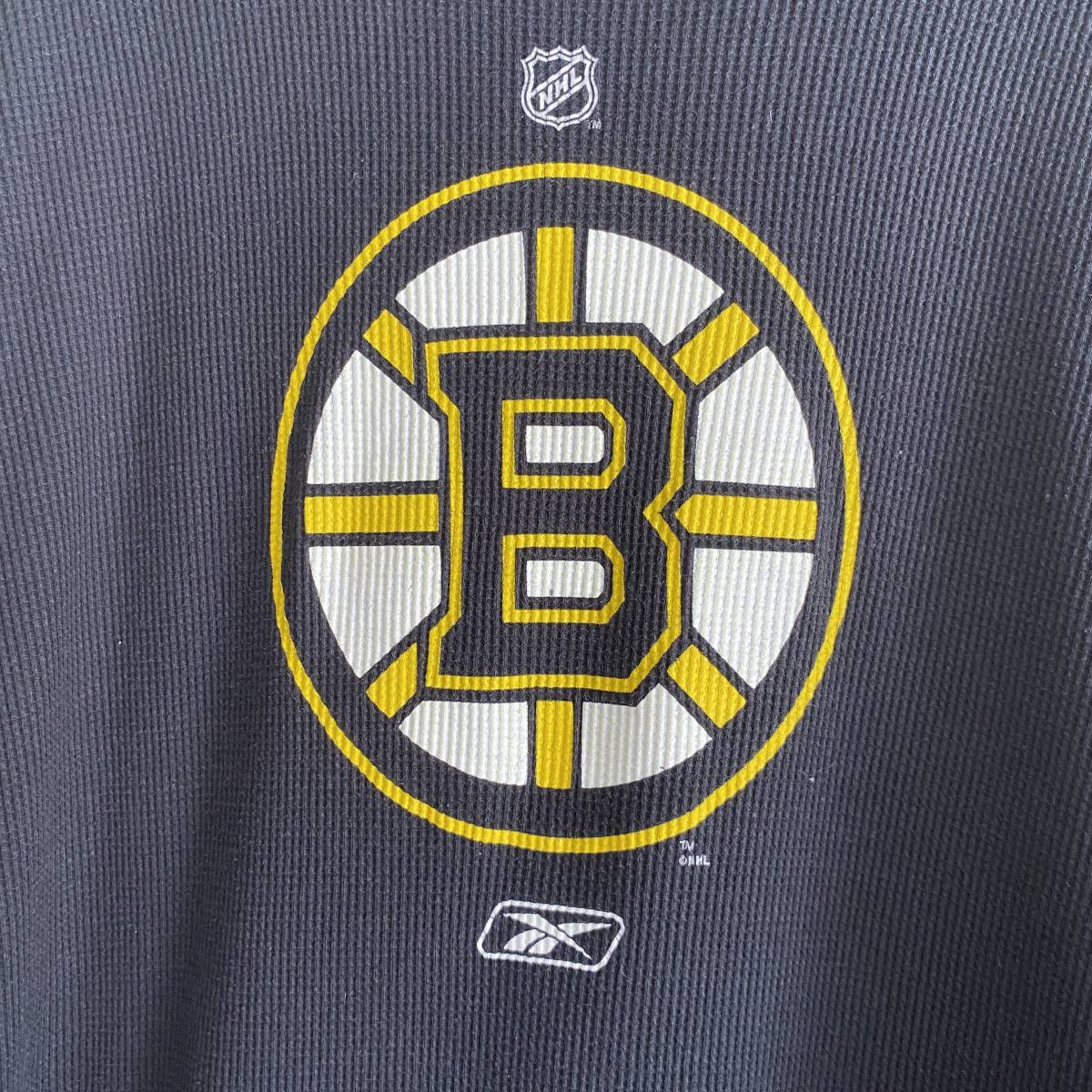 アメリカ古着　ボストン・ブルーインズ　サーマルカットソー　長袖　Tシャツ　ロンT　ワッフル生地　NHL 【P410】_画像6