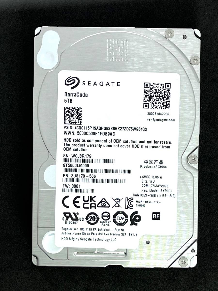 【送料無料】　★ 5TB ★　Seagate / ST5000LM000　【使用時間：23ｈ】　2023年製　新品同様　 2.5インチ内蔵HDD/15mm厚/SATA　_画像1