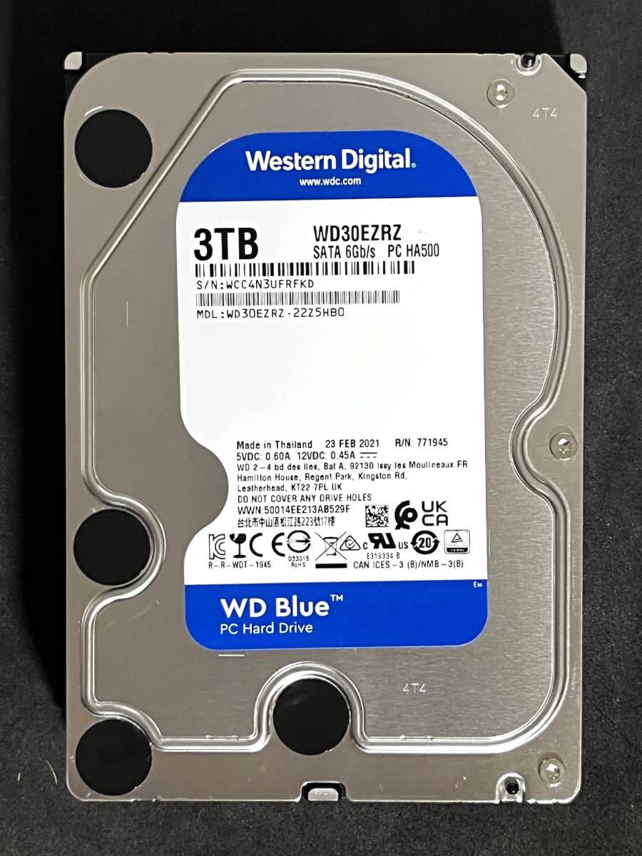 【送料無料】 ★ 3TB ★　WD Blue　/　WD30EZRZ　【使用時間：16ｈ】　2021年製　Western Digital Blue　新品同様　3.5インチ 内蔵HDD SATA
