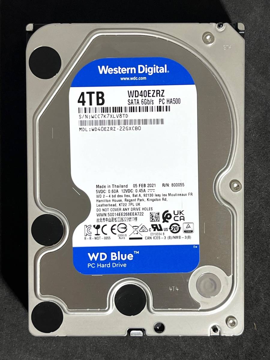 【送料無料】　★ 4TB ★　WD Blue　/　WD40EZRZ　【使用時間：7328ｈ】　2021年製　良品　Western Digital Blue　3.5インチ内蔵HDD SATA