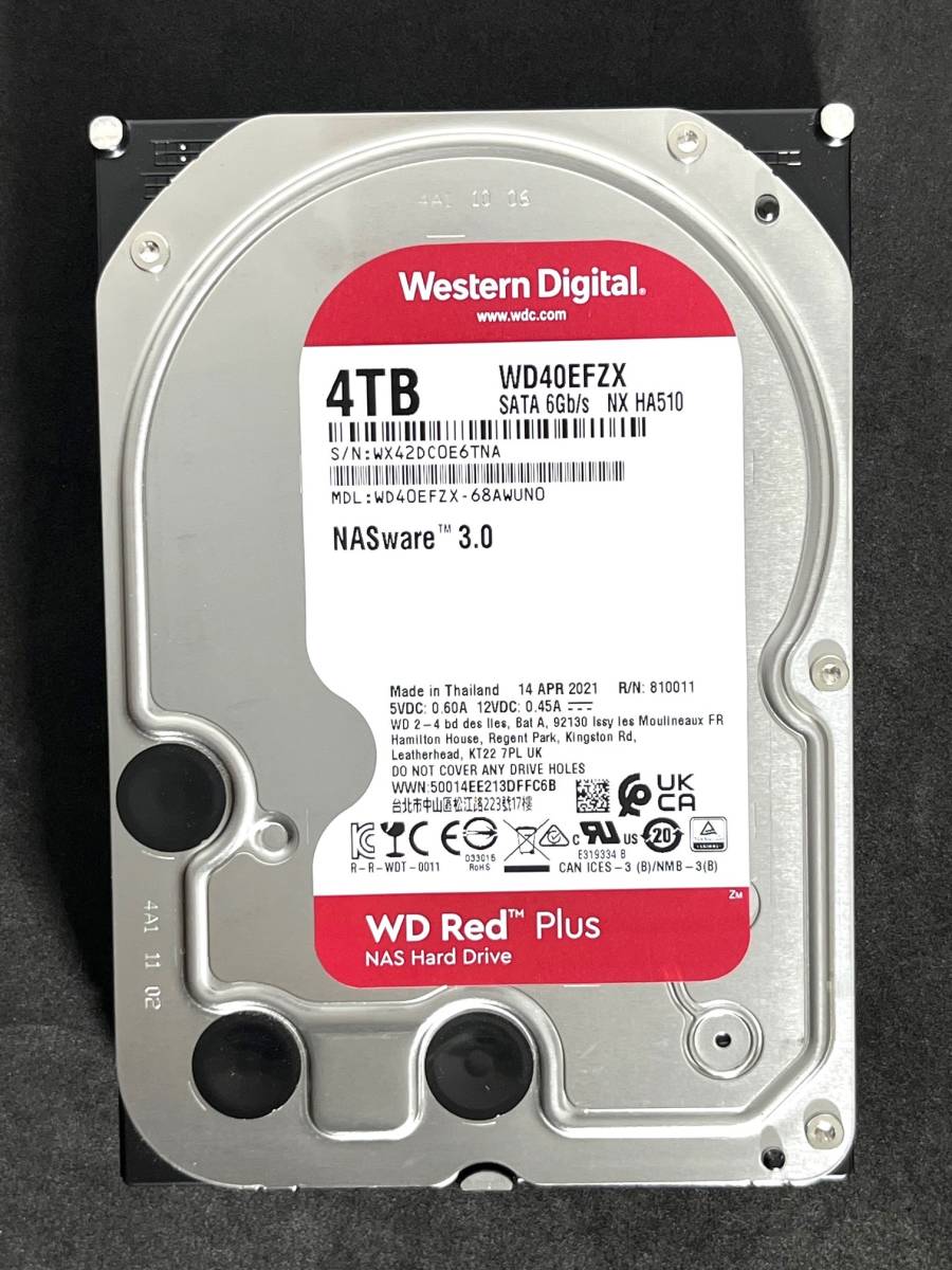 【送料無料】　★ 4TB ★ WD RED Plus　/　WD40EFZX 【使用時間：24ｈ】 2021年製　新品同様　Western Digital RED Plus 3.5インチ内蔵HDD