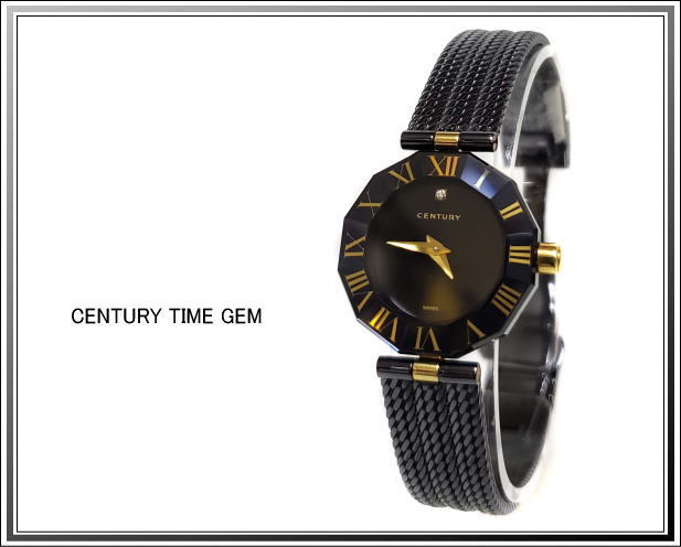 ☆美品CENTURY/センチュリー TIME GEM タイムジェム 1Pダイヤレディース腕時計 ブラック×ゴールドカラー送料税込み！_画像1