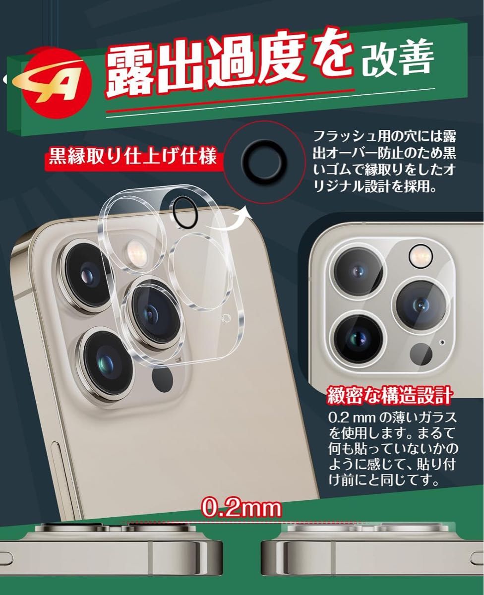 iPhone15ProMax用 カメラ ガラス レンズ フィルム 保護カバー 2枚　