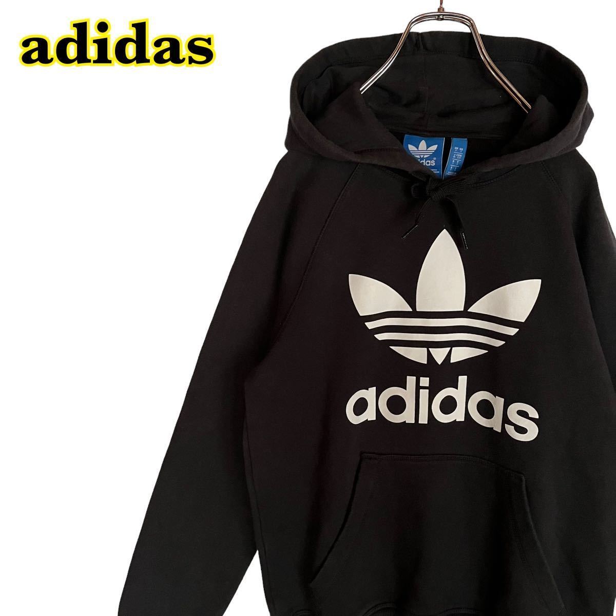 adidas Adidas sweat Parker pull over Parker big Logo black reverse side nappy lady's M size [AY1300]