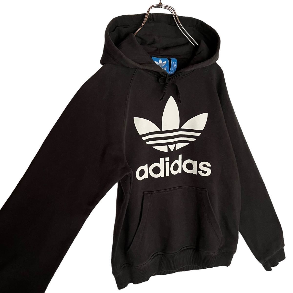 adidas Adidas sweat Parker pull over Parker big Logo black reverse side nappy lady's M size [AY1300]