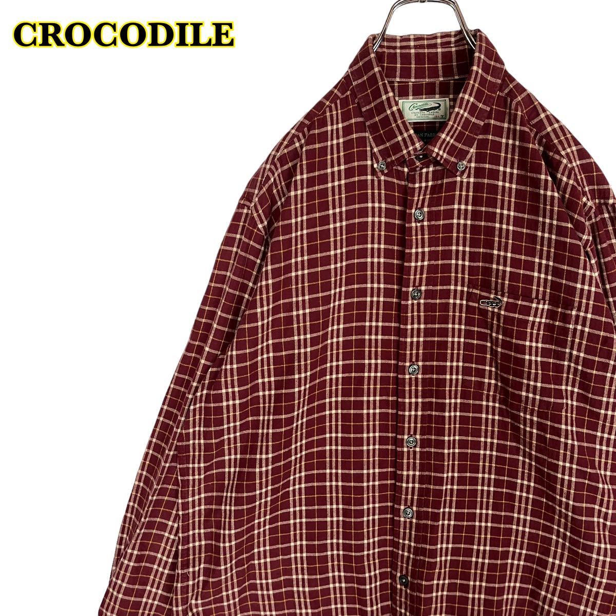 CROCODILE クロコダイル　長袖シャツ　チェックシャツ　ボタンダウン　刺繍　メンズ　LLサイズ　【AY1338】_画像1