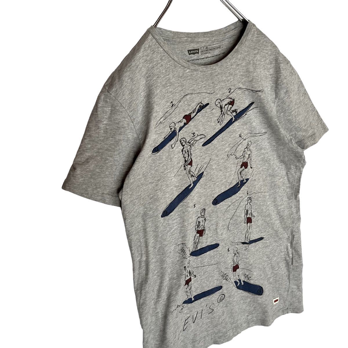 LEVI'S リーバイス　半袖Tシャツ　プリントTシャツ　サーフィン　グレー　メンズ　Sサイズ　【AY1342】_画像4