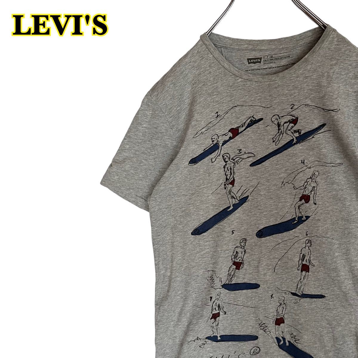 LEVI'S リーバイス　半袖Tシャツ　プリントTシャツ　サーフィン　グレー　メンズ　Sサイズ　【AY1342】_画像1