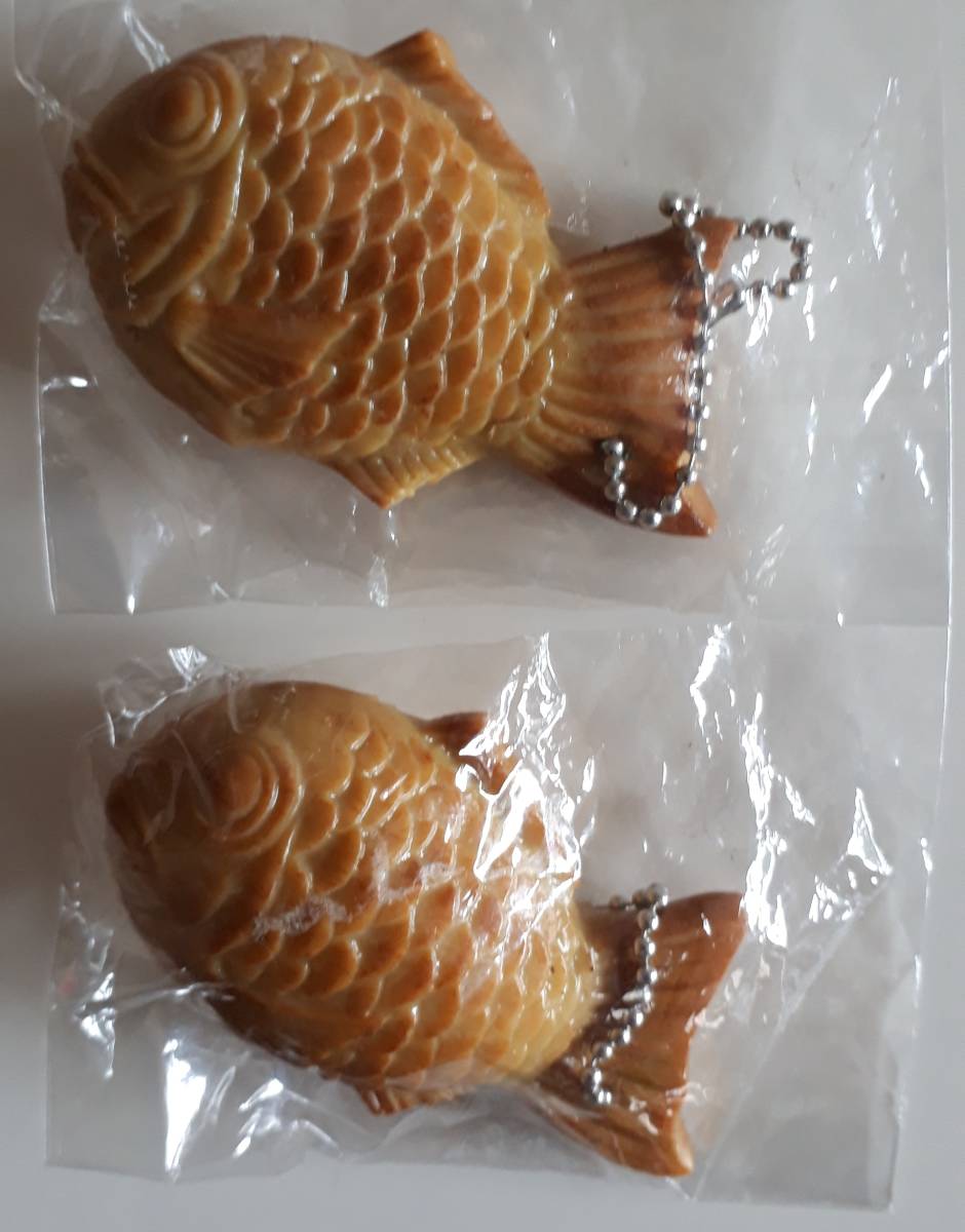  squishy taiyaki 2 piece set new goods unopened burns condition . real key chain mascot food sample rare contents is another feel 