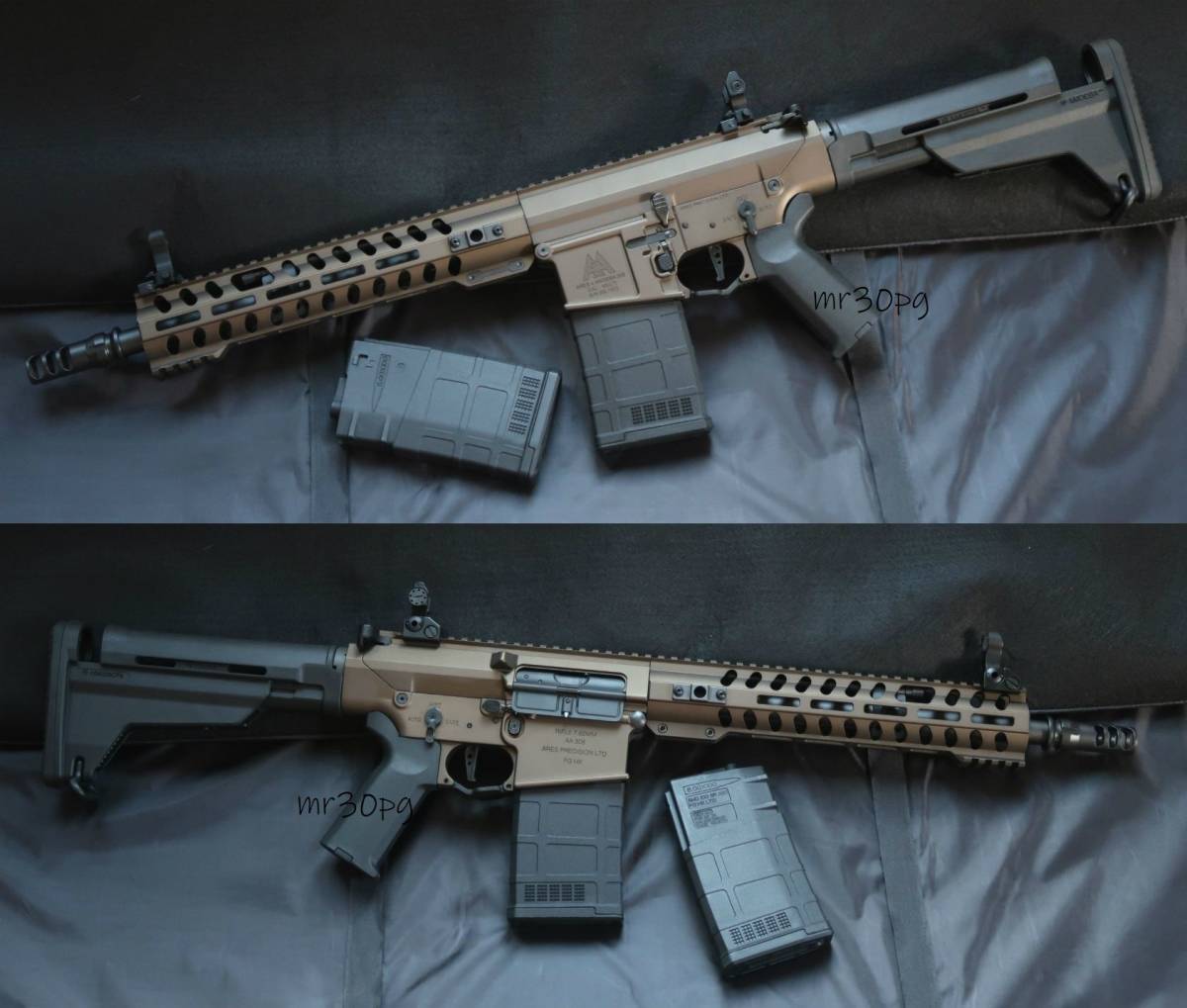 美品 ARES×AMOEBA製 AR308M 7.62mm AR10/SR25系フルメタル EFCS電動ガン ブロンズカラーTコネクター仕様！KACナイツEMCスナイパーライフル_KACのEMC/ECCに代表される最新.308スタイル