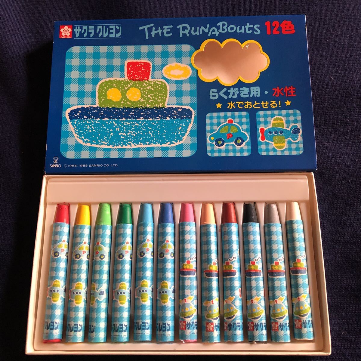 ＊昭和レトロ＊激レア希少品　サンリオ1985年製　THE RUNABOUTS ザ　ラナバウツ　水性12色　サクラクレヨン　当時物_画像1