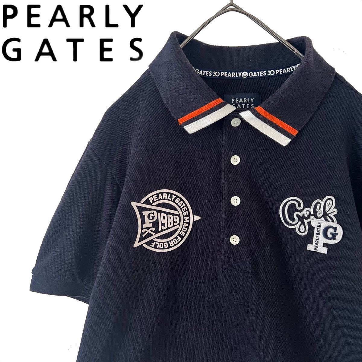 【送料無料】Pearly Gates パーリーゲイツ　ポロシャツ　近年モデル　メンズ　4 M ゴルフ　GOLF 半袖　かのこ　鹿の子　ネイビー　紺色_画像1