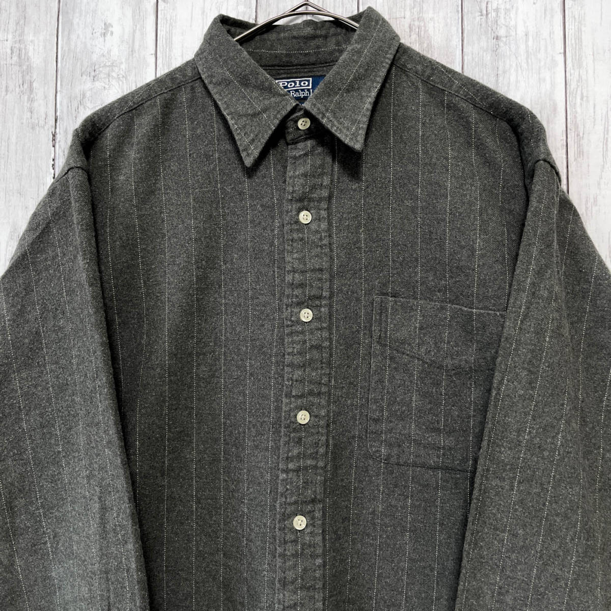 ラルフローレン Ralph Lauren LOWELL SPORT ストライプシャツ 長袖シャツ メンズ コットン100% Lサイズ 3‐772
