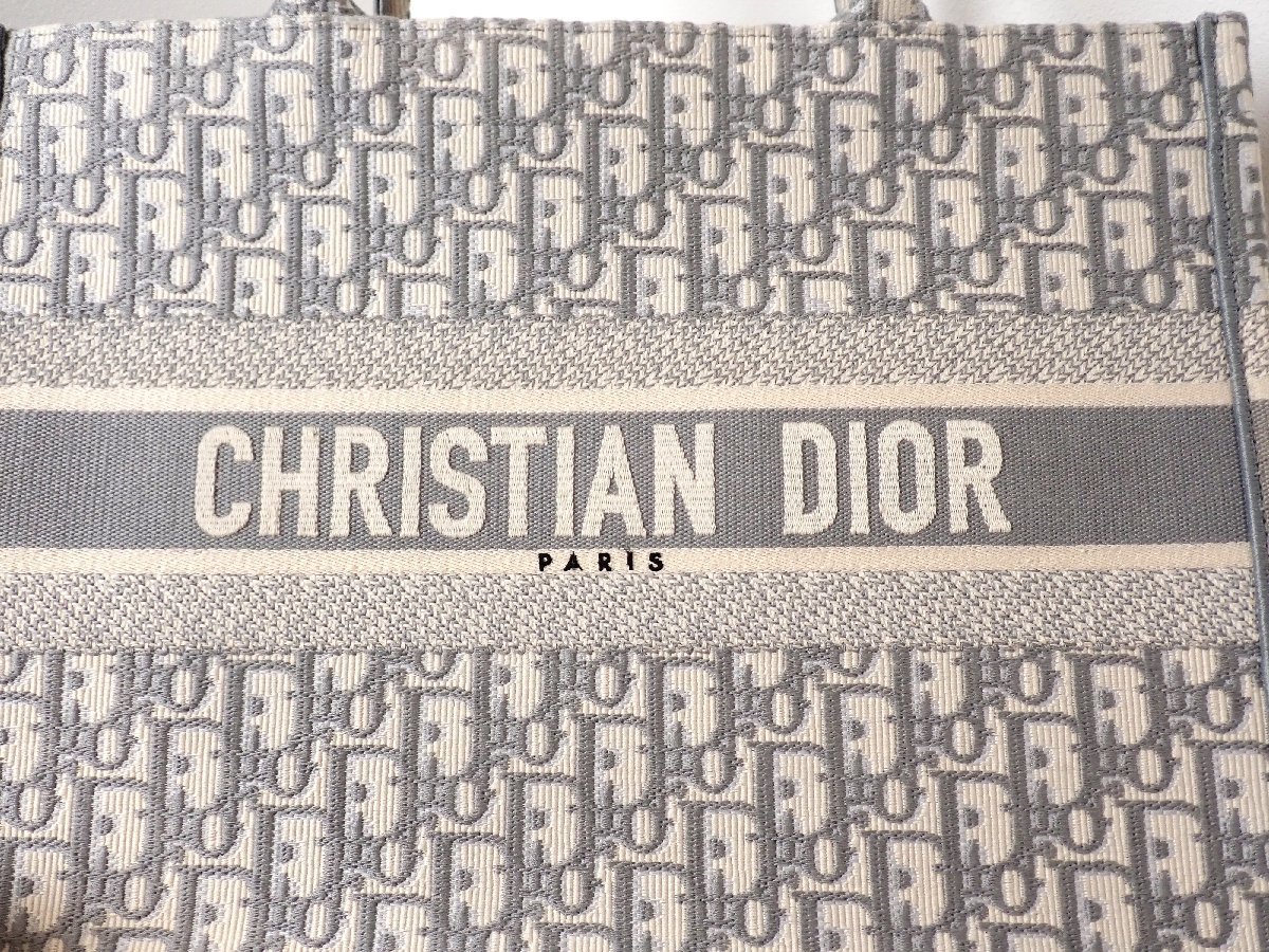 超美品 Dior(ディオール) ブックトート ミディアム グレー ハンドバッグ キャンバス トロッター オブリーク_画像7