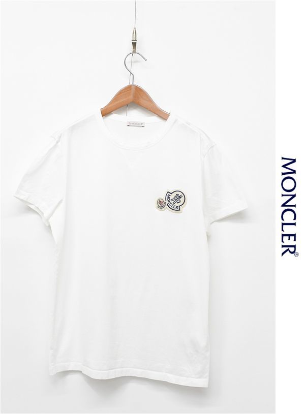 E293/MONCLER MAGLIA 半袖Tシャツ カットソー ロゴ ダブルワッペン クルーネック M 白