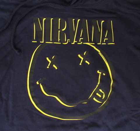 【送料無料】SALE！アメリカより入荷！レジェンドシリーズ！NIRVANA・カートコバーン「INVERSE・SMILEY」スエットパーカー：ネイビー（M）_画像6