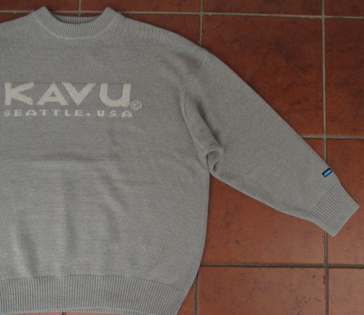 SALE！新作！ルーズシルエット！ＫＡＶＵ（ＵＳＡ）コットン×アクリル！ＫＡＶＵ・ロゴ・クルーネック・セーター（グレイ：Lサイズ）_画像3