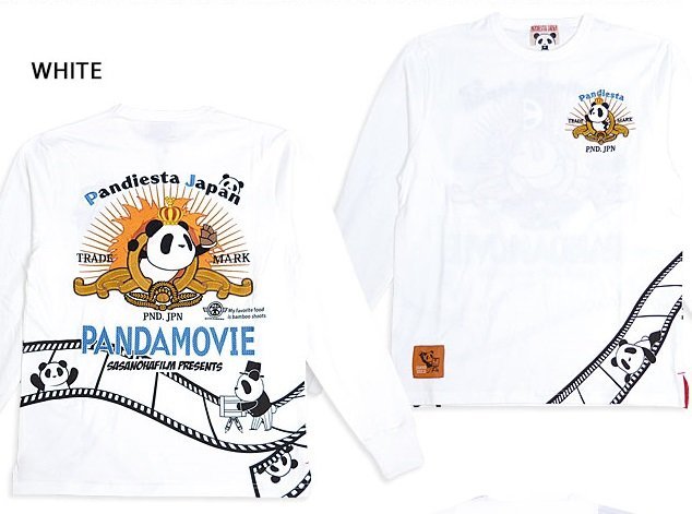 OLD MOVIEロングTシャツ◆PANDIESTA JAPAN ホワイトMサイズ 533203 パンディエスタジャパン パンダ 刺繍 長袖