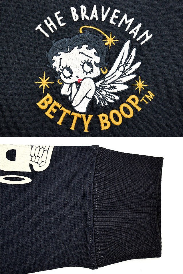 BR×BETTYコラボ 天竺ロングTシャツ◆The BRAVE-MAN ブラックB XXLサイズ BBB-2342 ブレイブマン ベティーちゃん 刺繍 長袖 バイカー_画像2