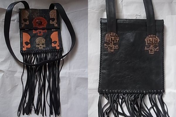  as good as new e- and ji-A&G shoulder bag leather leather Skull hipi- fringe black color black 