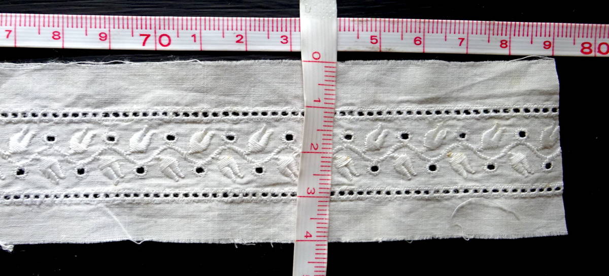 19世紀-20世紀 フランス アンティーク レース 刺繍 布 縫製 古布 カットワーク スカラップ トリム チュール リメイク パーツ_画像4