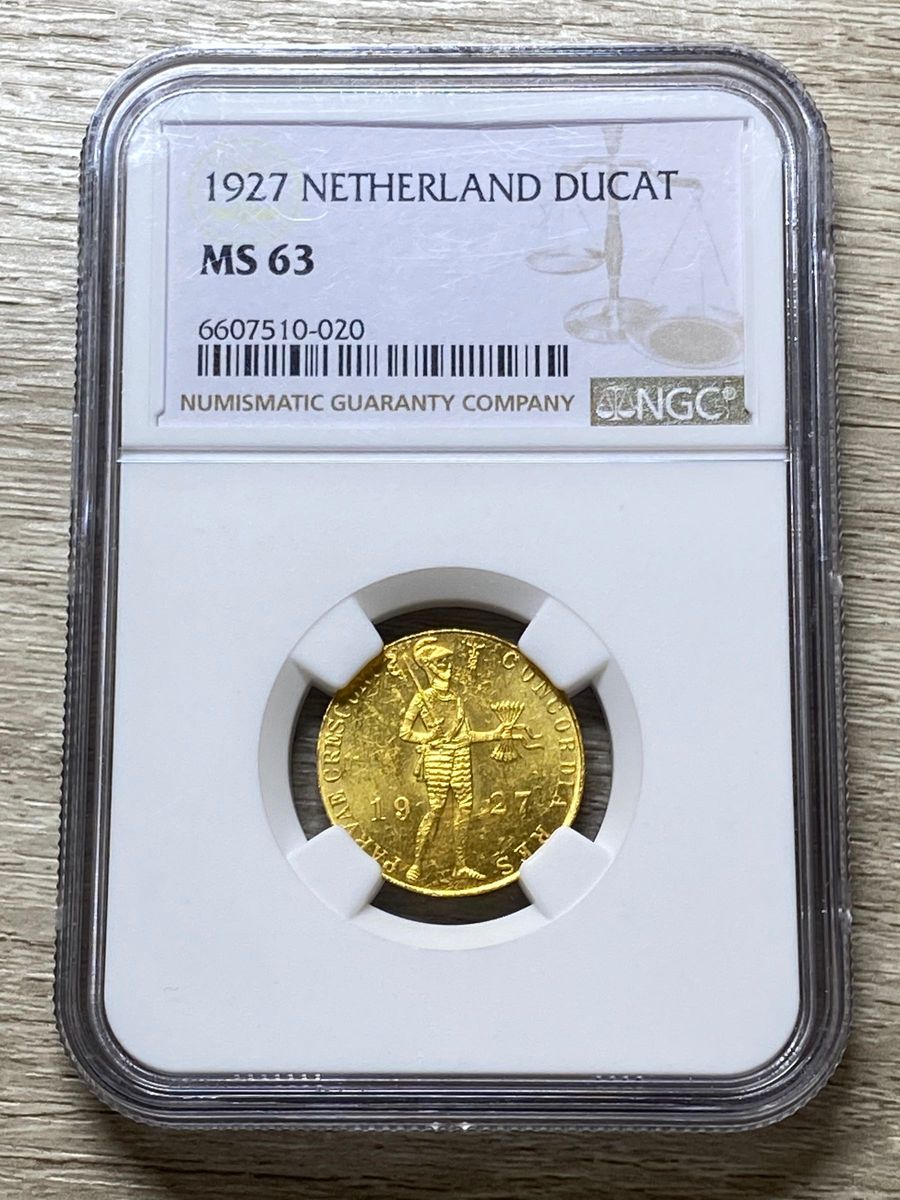 貿易用金貨 1927年 オランダ ダカット金貨 MS63 未使用鑑定品 貿易用金貨 1927年 オランダ ダカット金貨 MS63 未使用鑑定品