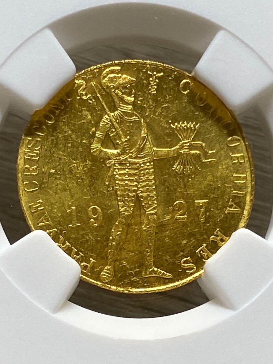貿易用金貨 1927年 オランダ ダカット金貨 MS63 未使用鑑定品 貿易用金貨 1927年 オランダ ダカット金貨 MS63 未使用鑑定品