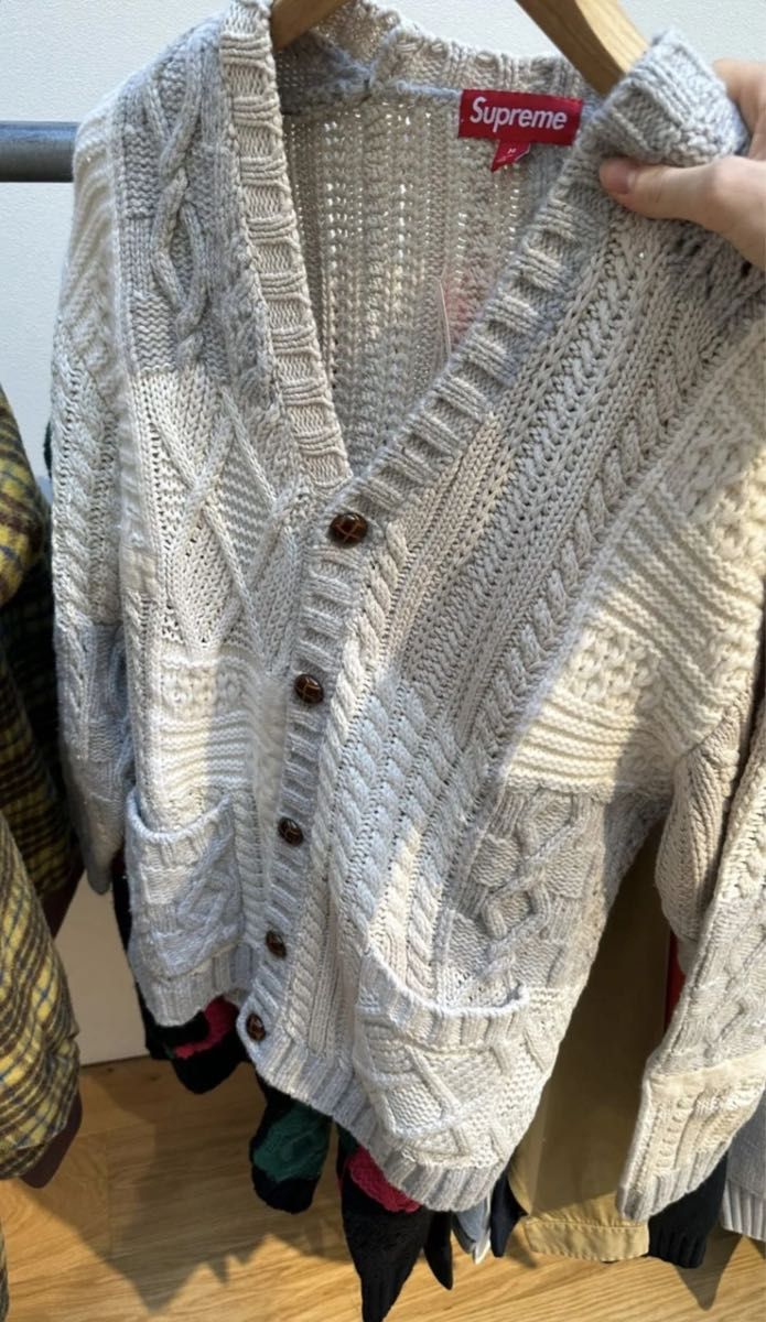 Supreme Patchwork Cable Knit Cardigan Ivory Large シュプリーム カーディガン L