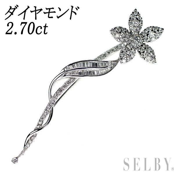 K18WG ダイヤモンド ブローチ 2.70ct フラワー 出品3週目 SELBY_画像1