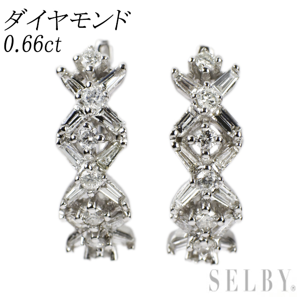 超可爱の 0.66ct ピアス ダイヤモンド K18WG フープ SELBY 出品1週目