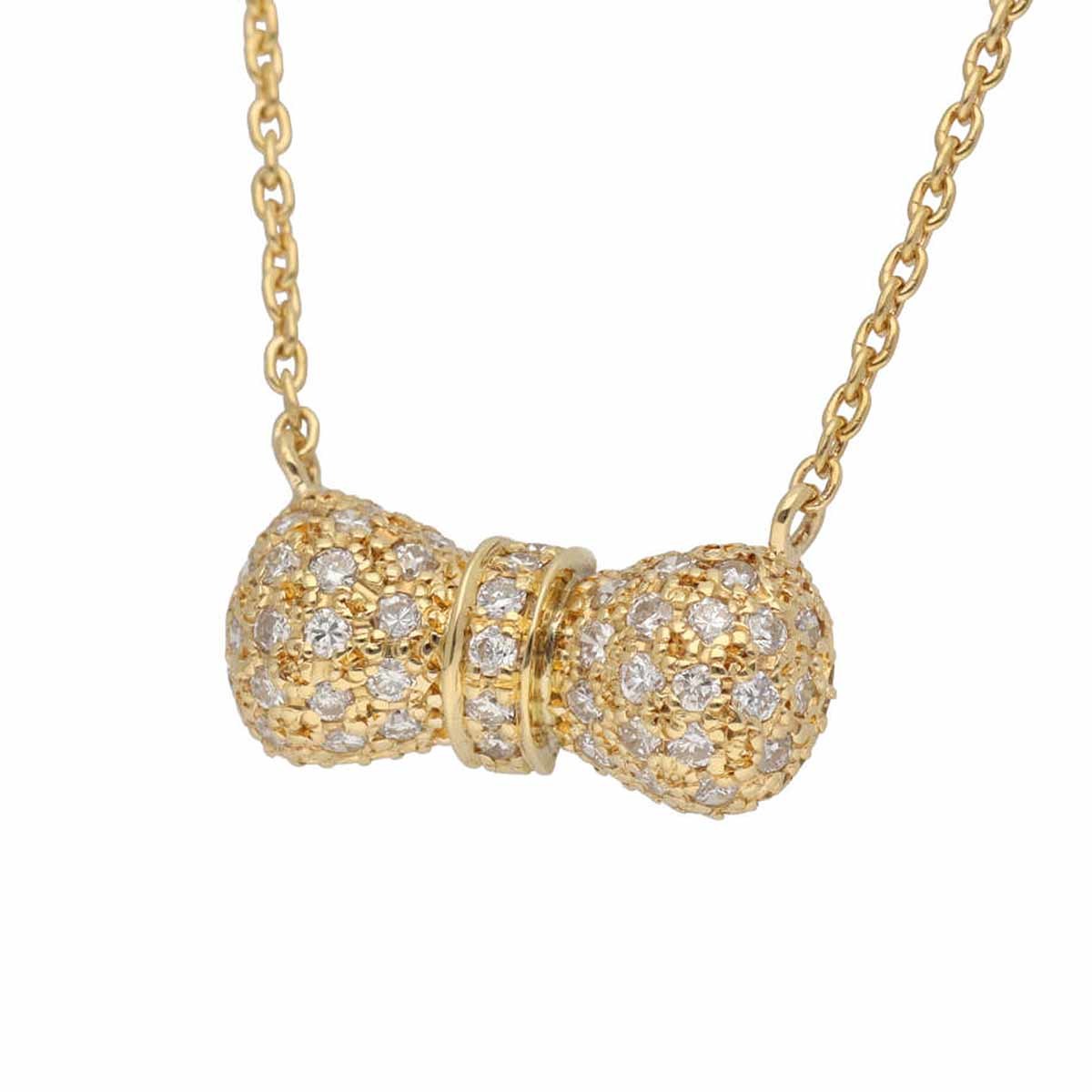 Star Jewelry スタージュエリー ダイヤモンド(0.392ct) リボンモチーフ ペンダント ネックレス K18 YG